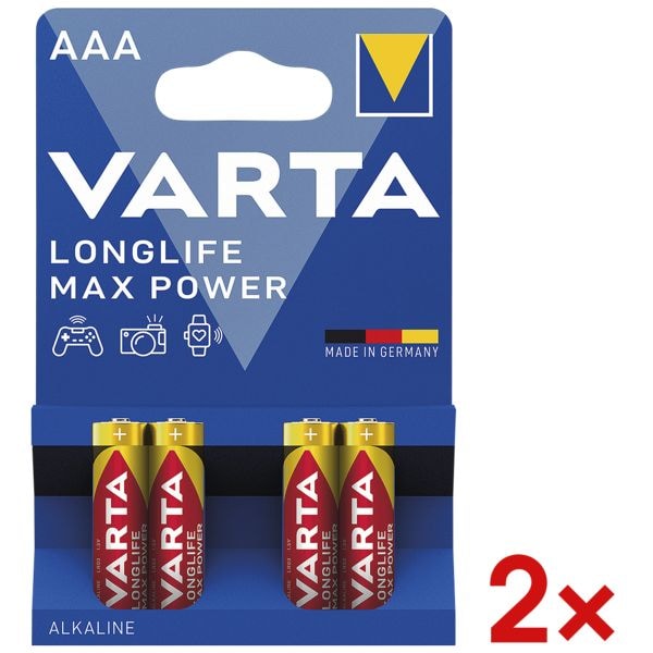 Varta Pak van 2 x 4 batterijen �LONGLIFE Max Power� Micro / AAA / LR03