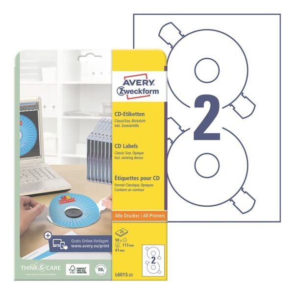 Avery Zweckform Pak van 50 cd-/dvd-etiketten L6015-25