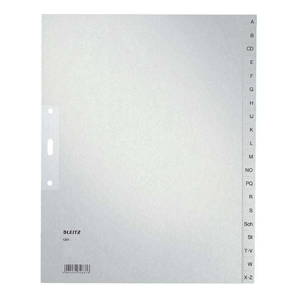 LEITZ tabbladen 1201, A4 extra breed, A-Z 20-delig, grijs, gerecycleerd vezelpapier