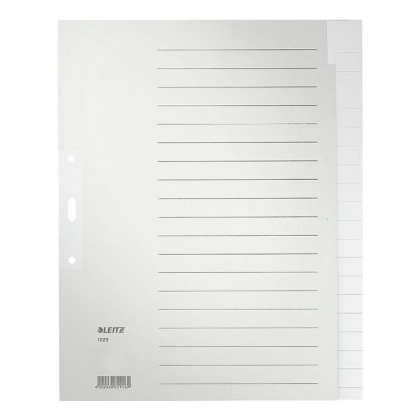 LEITZ tabbladen 1220-00-85, A4 extra breed, blanco 20-delig, grijs, gerecycleerd vezelpapier