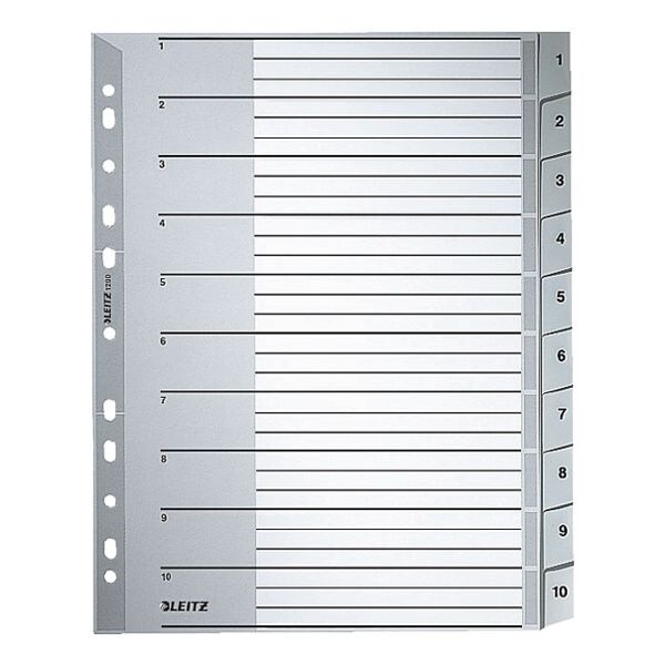 LEITZ tabbladen 1280, A4 extra breed, 1-10 10-delig, grijs, kunststof