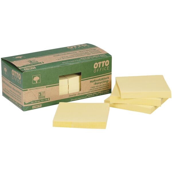 12x OTTO Office Nature blok herkleefbare notes  Recycling Notes 7,5 x 7,5 cm, 1200 bladen (totaal), geel