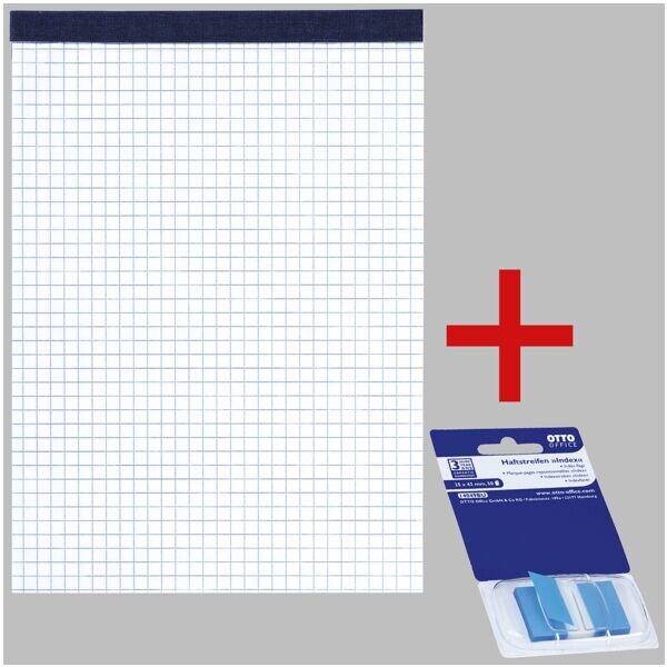 10x OTTO Office notitieblok, A5, geruit, 50 bladen incl. Indexstroken 43 x 25 mm