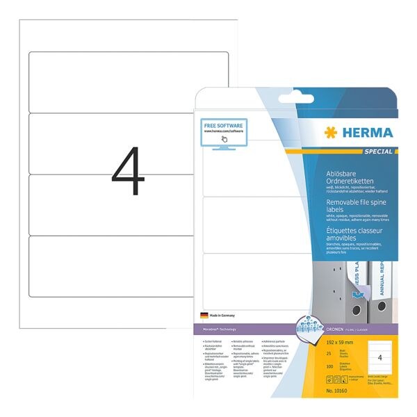 Herma Zelfklevende ordnerrugetiketten 100 stuks »59x192 mm« Herma Zelfklevende ordnerrugetiketten 100 stuks »59x192 mm«