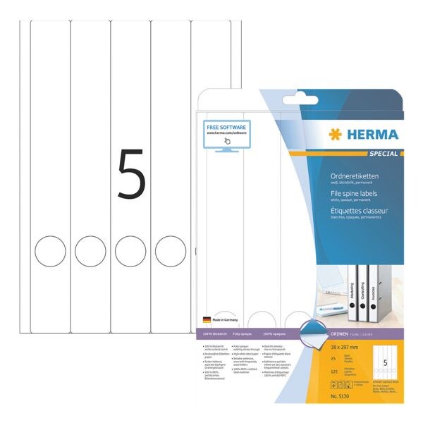 Herma Zelfklevende ordnerrugetiketten 100 stuks »38x297 mm« Herma Zelfklevende ordnerrugetiketten 100 stuks »38x297 mm«