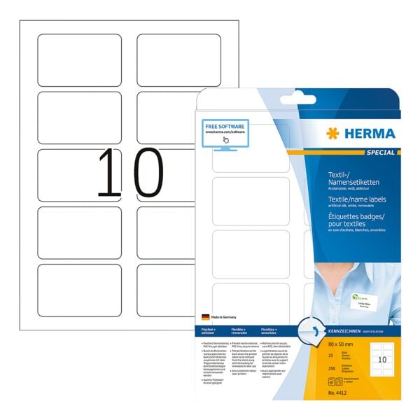Herma Pak van 250 naam-/textieletiketten »4412« Herma Pak van 250 naam-/textieletiketten »4412«