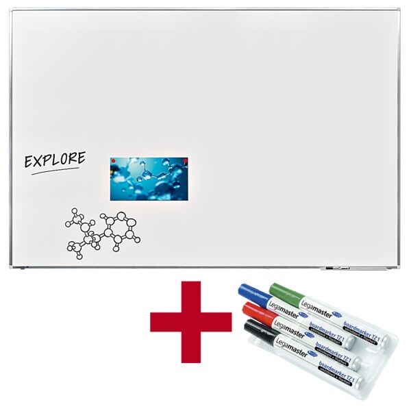 Legamaster Whiteboard PREMIUM PLUS 7-P101074, 180x120 cm + GRATIS 4 Boardmarker TZ 100 farbsortiert