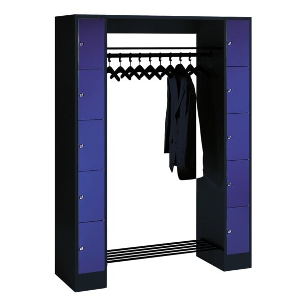 CP open garderobekast C + P open garderobe, 2x5, staal, met sokkel, 143 x 195 cm 