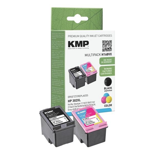 KMP Inktpatronenset vervangt Hewlett Packard F6U68AE Nr. 302 XL zwart, cyaan, magenta, geel