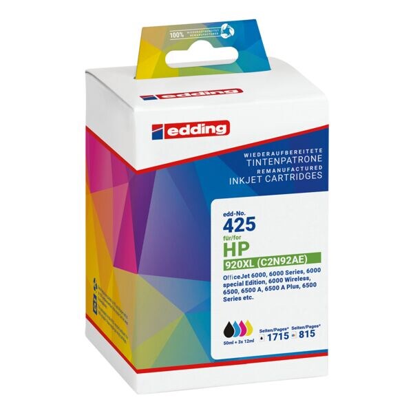 edding Inktpatronenset EDD-425 Multipack vervangt Hewlett Packards 920 XL edding Inktpatronenset EDD-425 Multipack vervangt Hewlett Packards 920 XL
