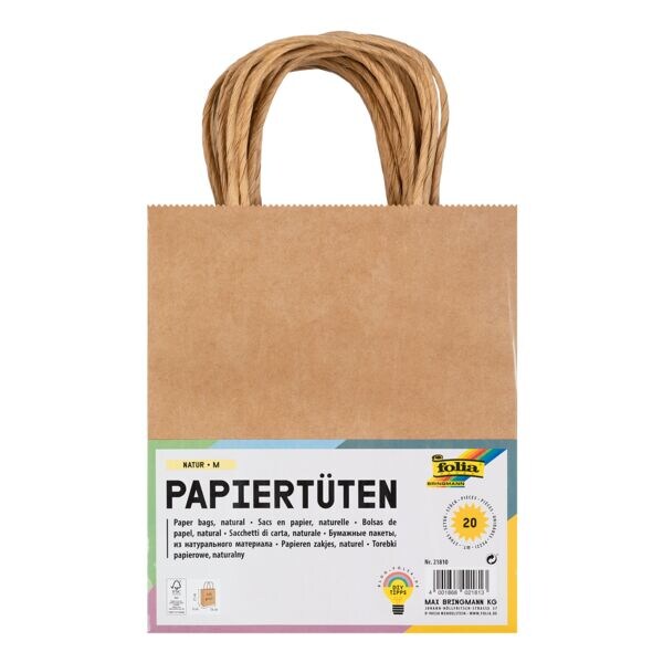 folia Set van 20 papieren draagtassen maat M - natuurkleuren folia Set van 20 papieren draagtassen maat M - natuurkleuren