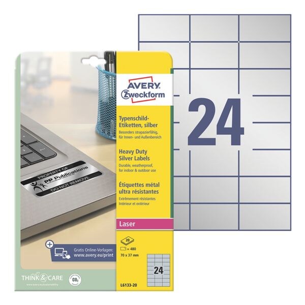 Avery Zweckform Pak met 480 type-etiketten L6133-20 zilver