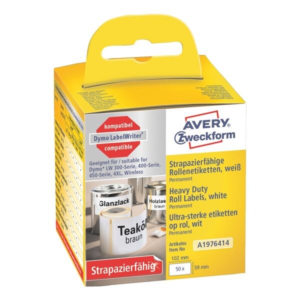 Avery Zweckform A1976414 sterke etiketten op rol (59 x 102 mm, wit, 100% compatibel met Dymo® LabelWriter™) Avery Zweckform A1976414 sterke etiketten op rol (59 x 102 mm, wit, 100% compatibel met Dymo® LabelWriter™)