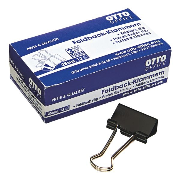OTTO Office Foldback papierklemmen 25mm, zwart, 12 stuks