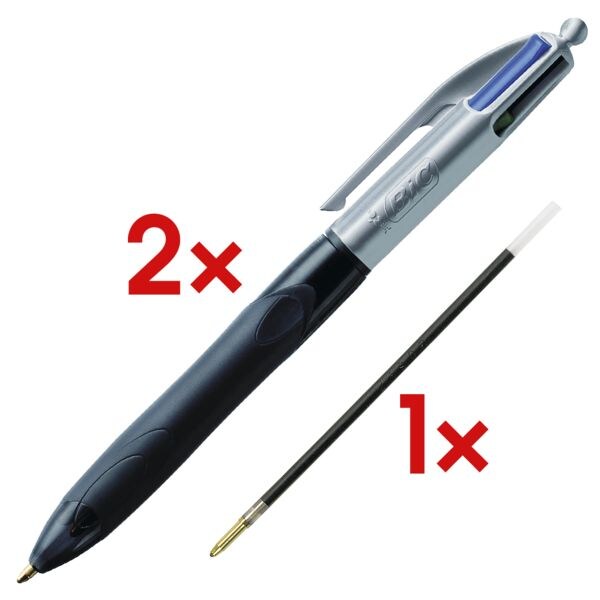 2x 4 kleuren balpen »4 Colours Grip Pro«, documentecht, incl. 1 pak (2 stuks) balpenvullingen »refill 4 colours« blauw