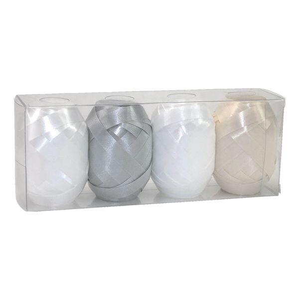 PRSENT Set van 4 bolletjes cadeaulint wit zilver zuiver wit crme