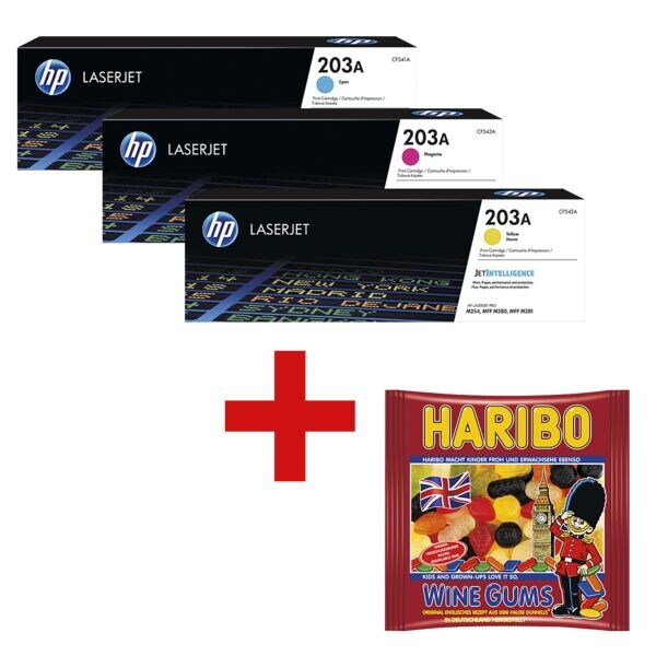 HP Set printcassettes HP 203A (C, M, Y) incl. vruchtengoms Wine Gums