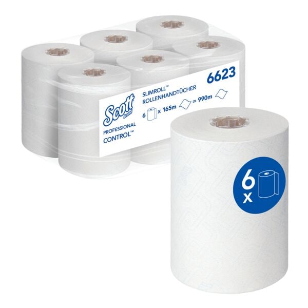6 rollen papieren handdoeken Kimberly-Clark Controll Slimroll 1-laags wit, 19.8 cm x 150 m van Airflex op rol