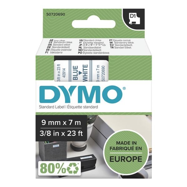 Dymo labeltape 9 mm x 7 m voor Dymo D1 labelprinters