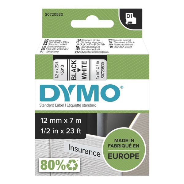 Dymo labeltape 12 mm x 7 m voor Dymo D1 labelprinters
