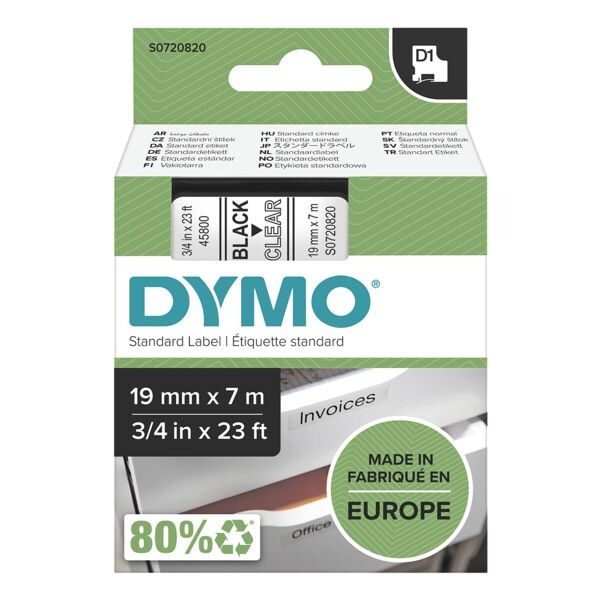 Dymo labeltape 19 mm x 7 m voor Dymo D1 labelprinters