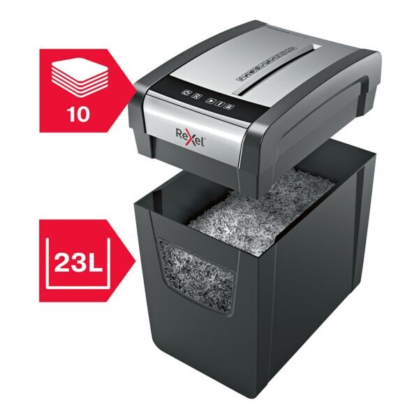 papiervernietiger Rexel Momentum X410-SL Slimline, Veiligheidsklasse 4, snippers (4 x 28 mm), tot 10 bladen papiervernietiger Rexel Momentum X410-SL Slimline, Veiligheidsklasse 4, snippers (4 x 28 mm), tot 10 bladen