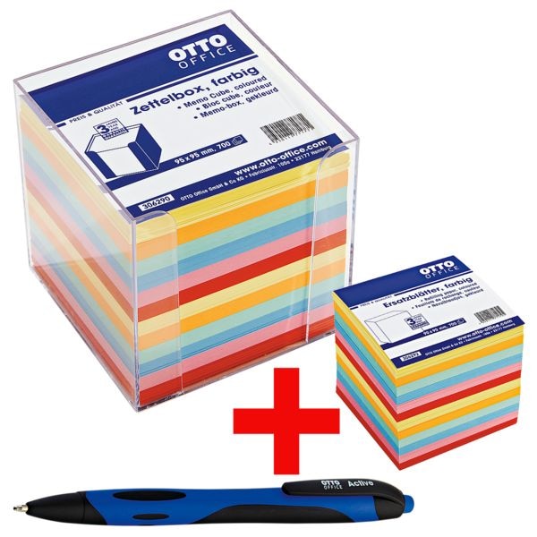 OTTO Office Memobox met gekleurd papier incl. balpen Active en reserveblaadjes voor memobox gekleurd