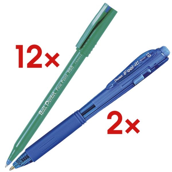 12x Rollerbalpen Pentel Ball Fine Point R50 incl. 2x Kugelschreiber �BX-440�