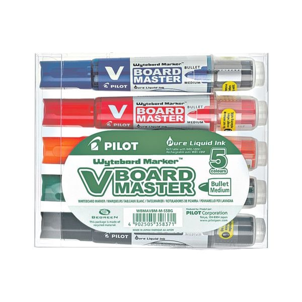 Pilot Pak met 5 whiteboard markers V-Board Master ronde punt