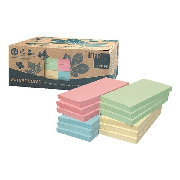 inFO blokken herkleefbare notes Recycling Notes 12,5 x 7,5 cm, 1200 bladen (totaal), gesorteerd in kleuren