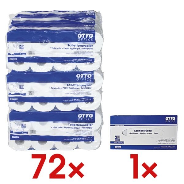 OTTO Office Toiletpapier standaard 3-laags, wit - 72 rollen (9 pakken  8 rollen) incl. Doos met tissues, 90 tissues