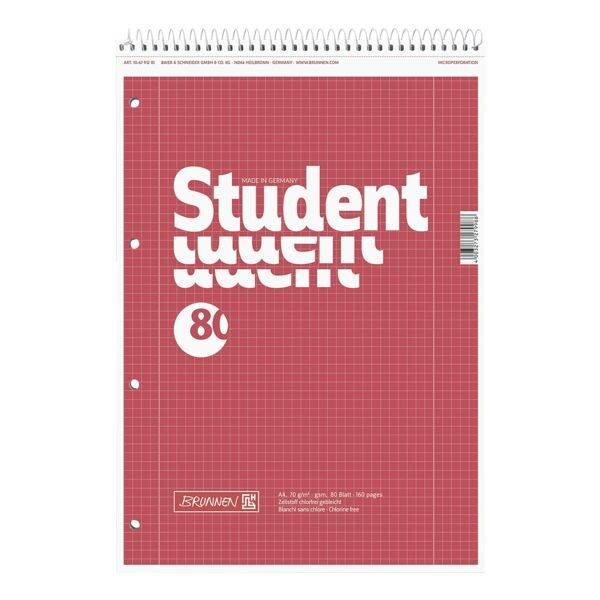 5x notitieblok Brunnen student A4 geruit, 80 bladen