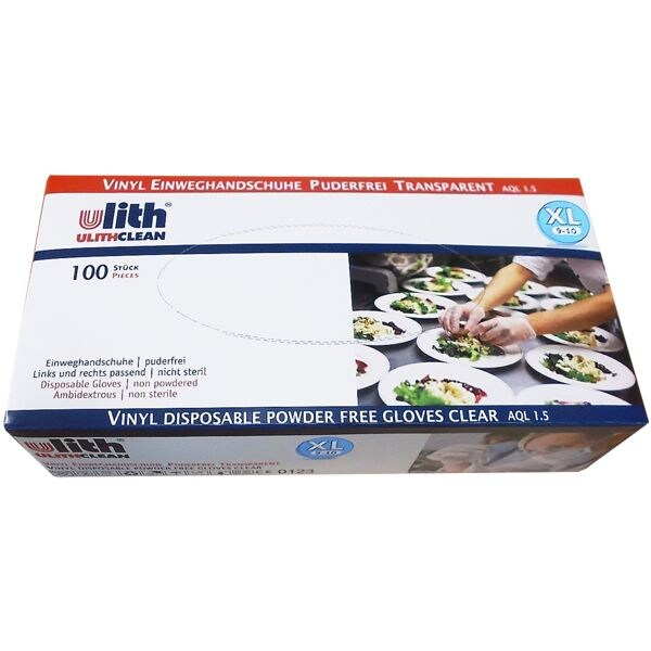 100 Ulith wegwerphandschoenen vinyl, Maat XL transparant 100 Ulith wegwerphandschoenen vinyl, Maat XL transparant