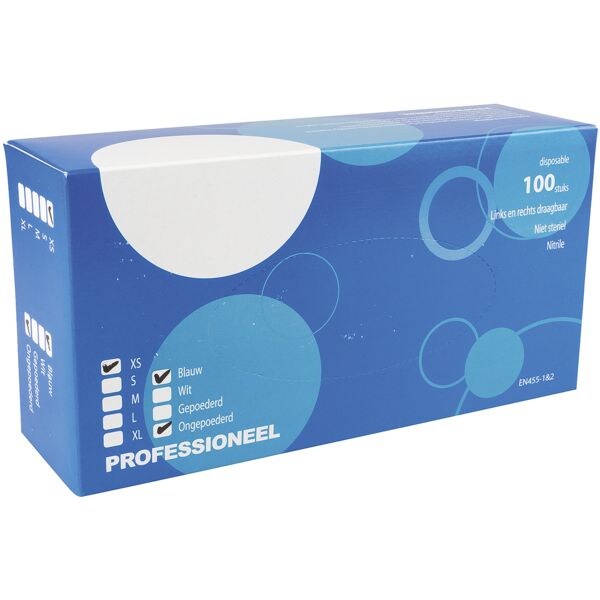 100 Wegwerphandschoen Nitril, Maat XS blauw 100 Wegwerphandschoen Nitril, Maat XS blauw
