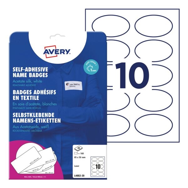 Avery Zweckform Zelfklevende textiel badges ovaal 85x50 mm wit  (L4882-20)