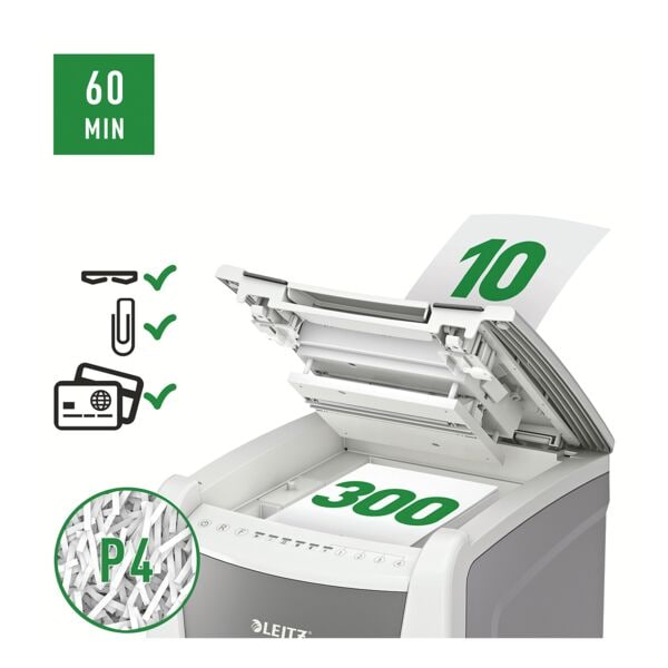 papiervernietiger LEITZ Office 300, Veiligheidsklasse 4, snippers (4 x 26 mm), tot 300 bladen