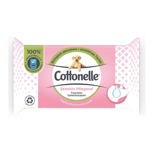 Cottonelle vochtige toiletpapier gevoelig voedend 1-laag, wit - 42 doekjes