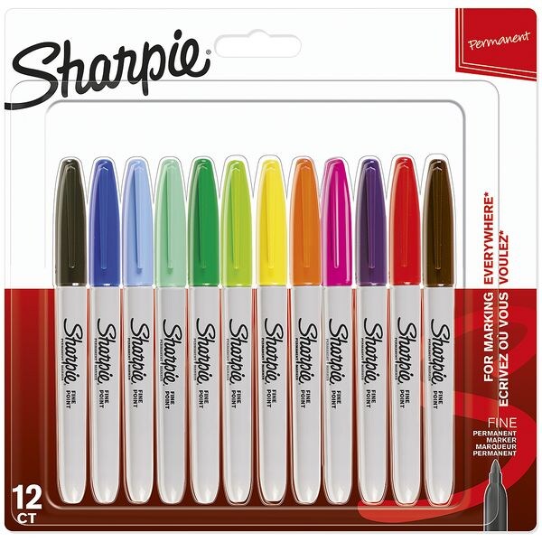 Sharpie set permanente markers 12 kleuren fijn - ronde punt, Lijndikte 1 mm