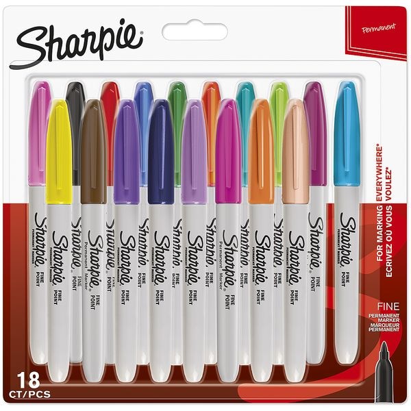 Sharpie set permanente markers 18 kleuren fijn - ronde punt, Lijndikte 1 mm