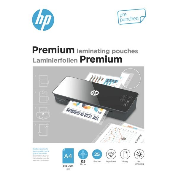 HP 25 stuk(s) Lamineerfolie Premium met ringboekperforatie A4 125 micron glanzend