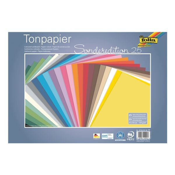 folia Gekleurd papier 130g/m 25 kleuren 35 x 50 cm 25 bladen