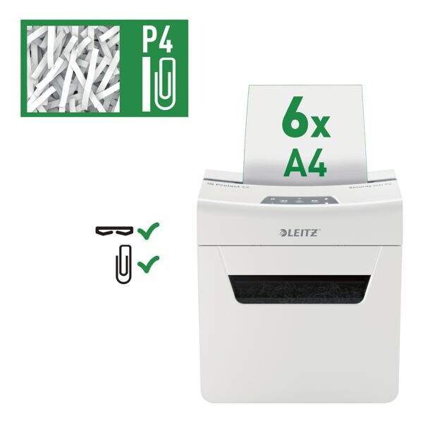 papiervernietiger LEITZ IQ 6X Protect Premium, Veiligheidsklasse 4, snippers (4 x 40 mm), tot 6 bladen