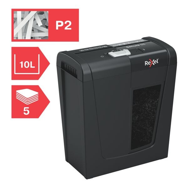 papiervernietiger Rexel Secure S5, Veiligheidsklasse 2, stroken (6 mm), tot 5 bladen