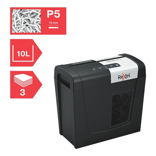 papiervernietiger Rexel Secure MC3 Whisper-Shred, Veiligheidsklasse 5, micro (2 x 15 mm), tot 3 bladen