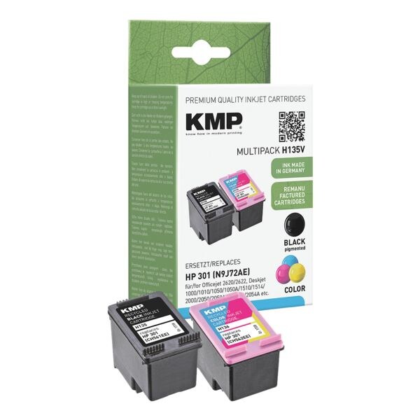 KMP Pak met 2 inktpatronen vervangt »HP Nr. 301« (CH561EE / CH562EE) KMP Pak met 2 inktpatronen vervangt »HP Nr. 301« (CH561EE / CH562EE)