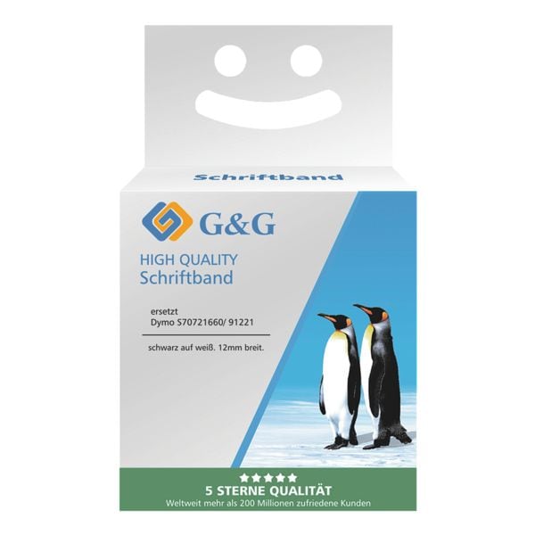 G&G Kunststof etiketrol RB-DY 91221 vervangt Dymo S0721660/ 91221 12 mm x 4 m