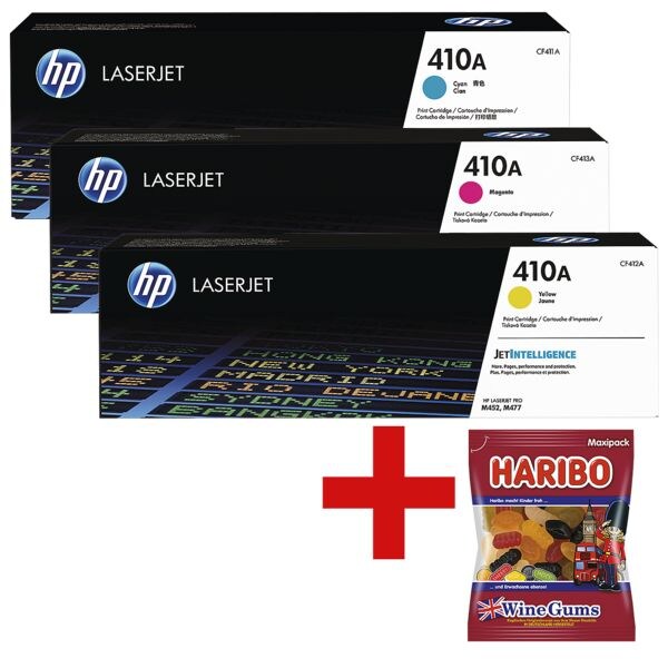 HP Printcassetteset HP CF411A / CF413A / CF412A 410A incl. vruchtengom Wine Gums