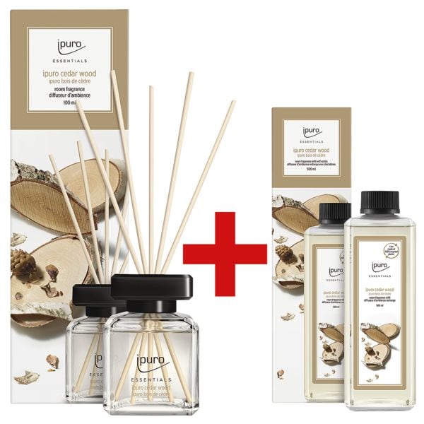 ipuro Kamergeur Cedar Wood 100 ml incl. kamergeur Cedar Wood 500 ml navulfles