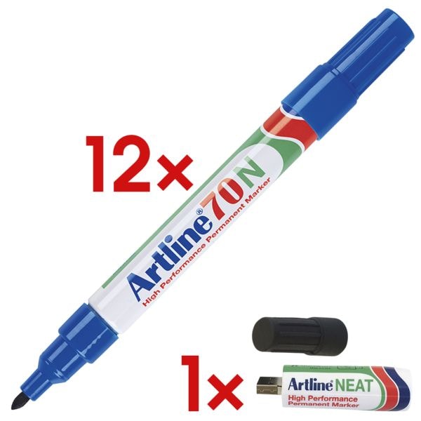 12x Artline Permanent-Marker 70N - ronde punt, Lijndikte 1,5 mm incl. USB stick Artline® NEAT 4 GB