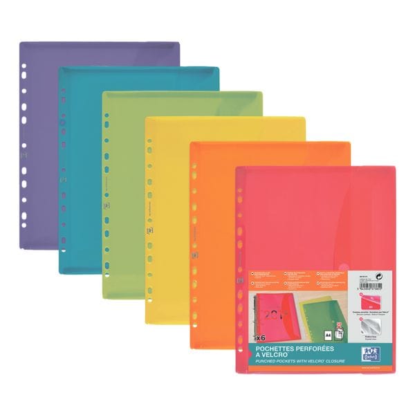 Oxford folderhoesje 6 kleuren A4 gekleurd transparant, aan de zijkant open - 6 stuk(s)